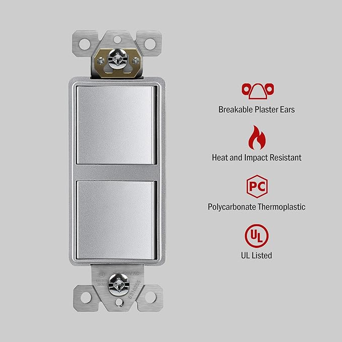 Two Single Pole Decora Switches Combination Device Silver Finish