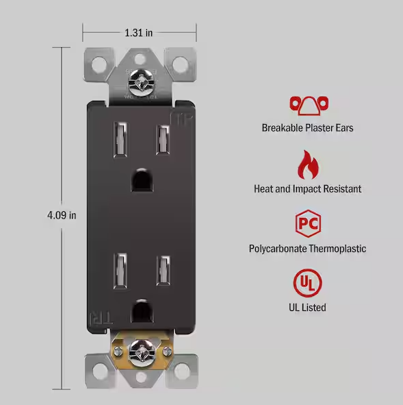 Self-Grounding Tamper-Resistant Decora Duplex Receptacle Dark Bronze Finish