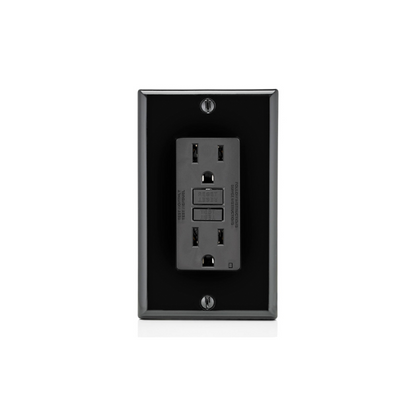 Non Tamper-Resistant 15A GFCI Matte Outlet with LED Indicator Light Self Test Decora Wall Plate Glossy Black Finish