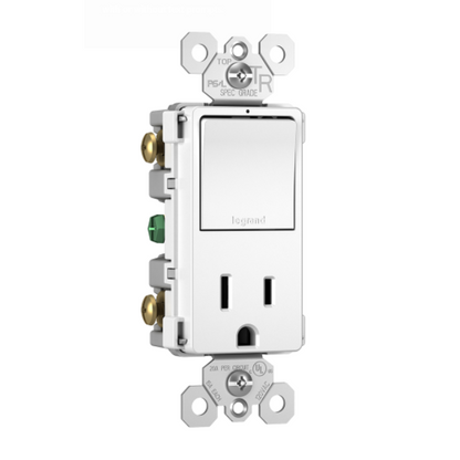 Combination Single Pole/3-Way Switch & 15A Tamper-Resistant Decora Receptacle Matte White Finish