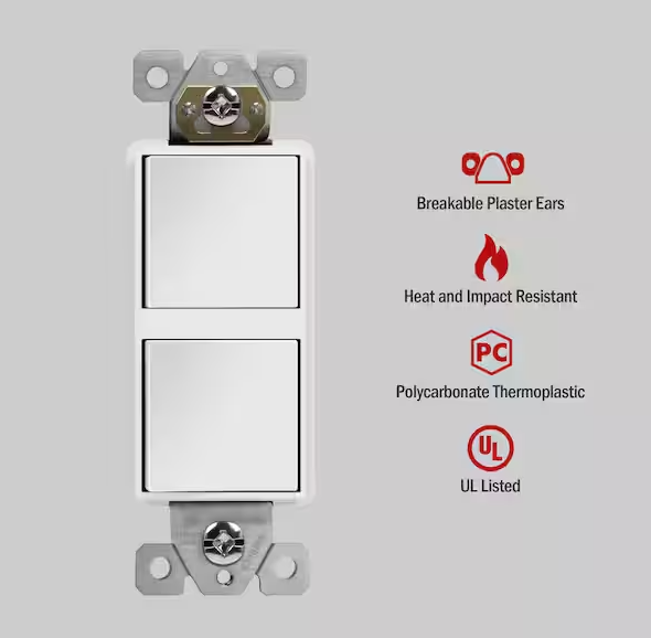 Two Single Pole Decora Switches Combination Device Glossy White Finish