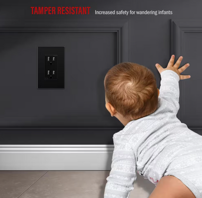 Self-Grounding 15A Tamper-Resistant Decora Duplex Receptacle Glossy Black Finish