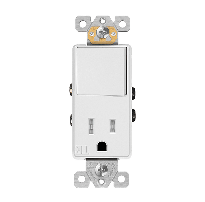 Combination 15A Switch/Tamper-Resistant Decora Receptacle Single Pole Glossy White Finish