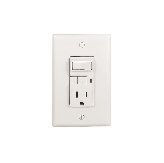 Receptacle With Switch GFCI 15A Self-Test Decora Glossy White Finish