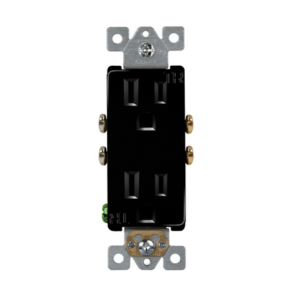 Self-Grounding 15A Tamper-Resistant Decora Duplex Receptacle Glossy Black Finish