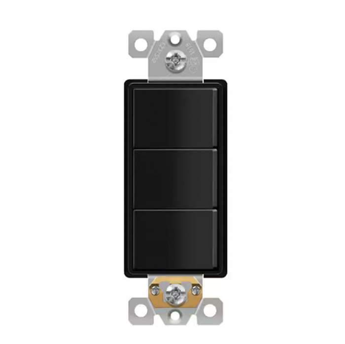 Triple Rocker Decora Switches Combination Device Glossy Black Finish