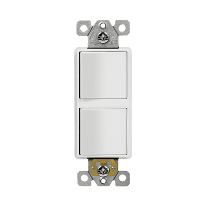 Two Single Pole Decora Switches Combination Device Glossy White Finish