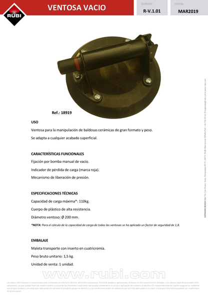 RUBI SUCTION CUP WITH VACUUM PUMP 200