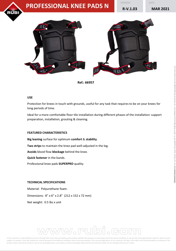 RUBI PROFESSIONAL KNEE PADS
