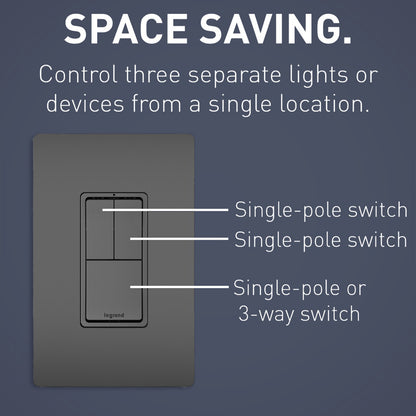 Triple Rocker Decora Switches Combination Device Matte Black Finish