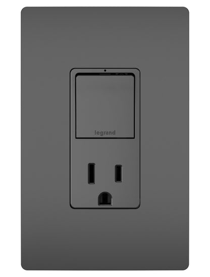 Combination Single Pole/3-Way Switch & 15A Tamper-Resistant Decora Receptacle Matte Black Finish