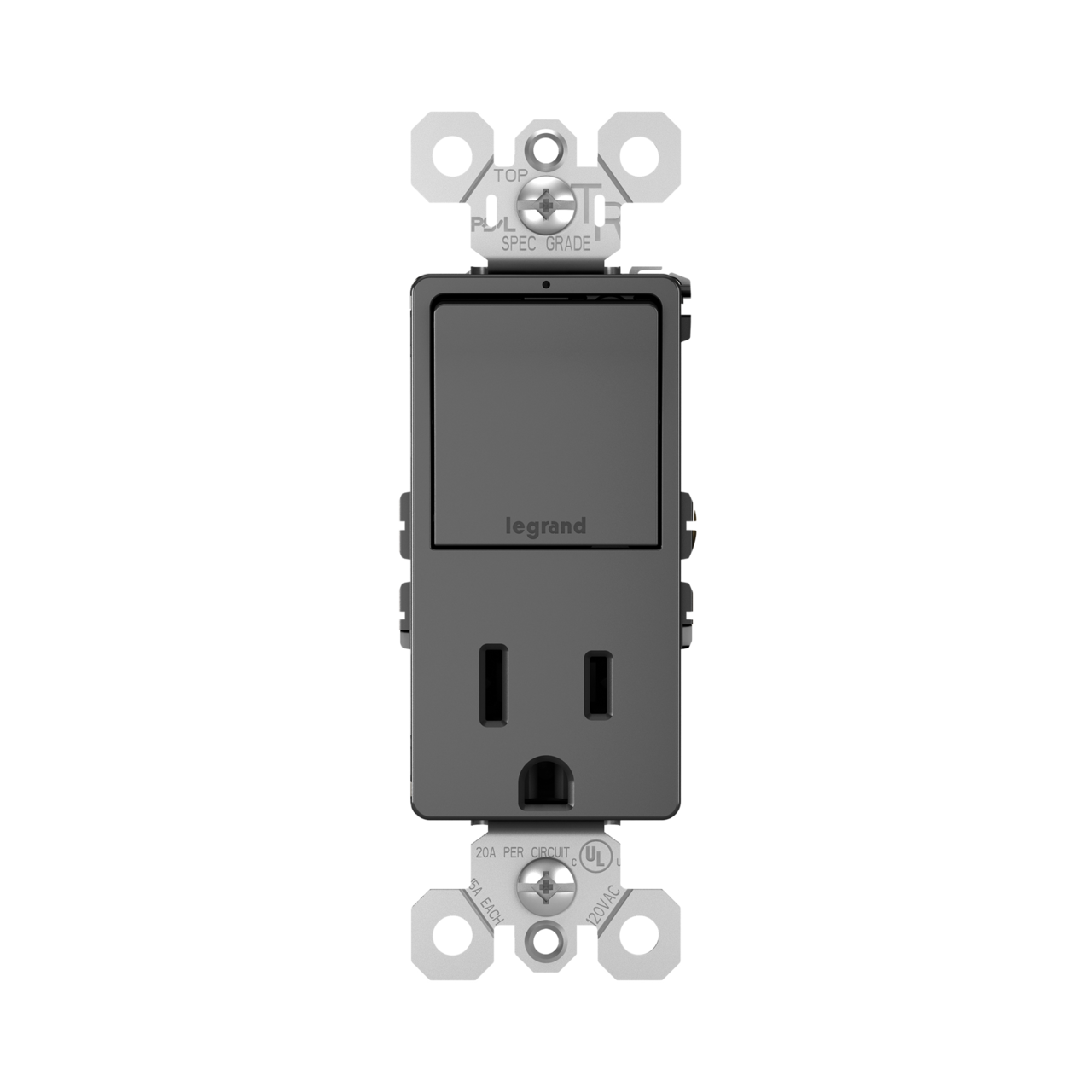 Combination Single Pole/3-Way Switch & 15A Tamper-Resistant Decora Receptacle Matte Black Finish