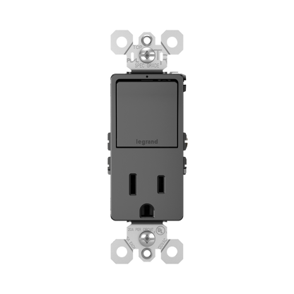 Combination Single Pole/3-Way Switch & 15A Tamper-Resistant Decora Receptacle Matte Black Finish