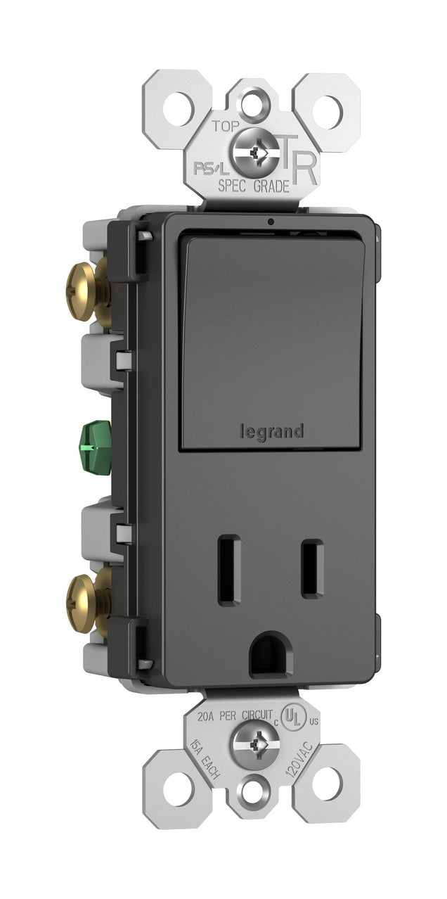 Combination Single Pole/3-Way Switch & 15A Tamper-Resistant Decora Receptacle Matte Black Finish