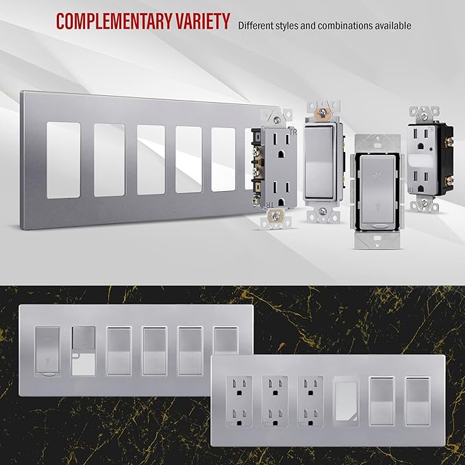 Screwless Decora Six-Gang Wall Plate Silver Finish