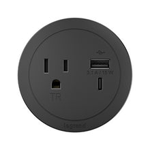 ROUND FURNITURE POWER CENTER 1 OUTLET WITH USB A AND USB C #RFPCRUAUC-BK