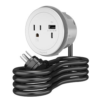 ROUND FURNITURE POWER CENTER 1 OUTLET WITH USB A AND USB C #RFPCRUAUC-WH