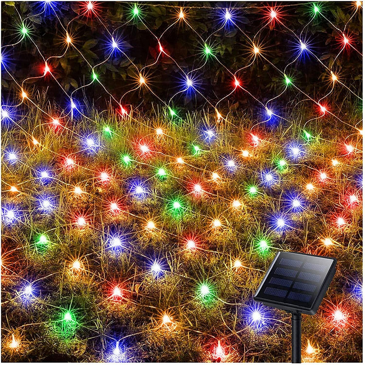 SOLAR LED RGB NET STRING LIGHTS 6' X 10' 8 MODES