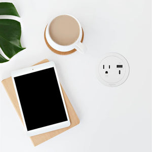 ROUND FURNITURE POWER CENTER 1 OUTLET WITH USB A AND USB C #RFPCRUAUC-BK