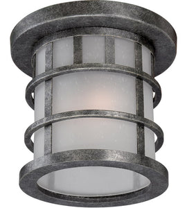 1-LIGHT 11" FLUSH MOUNTED OUTDOOR FIXTURE IN AGED SILVER FINISH AND FROSTED SEEDED GLASS #60-5736