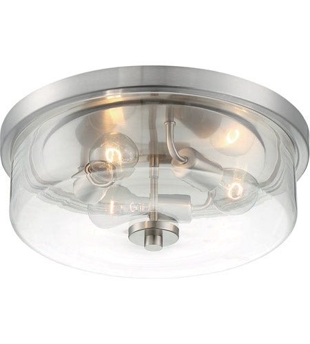 SOMMERSET - 3 LIGHT FLUSH MOUNT WITH CLEAR GLASS - BRUSHED NICKEL FINISH #60-7169