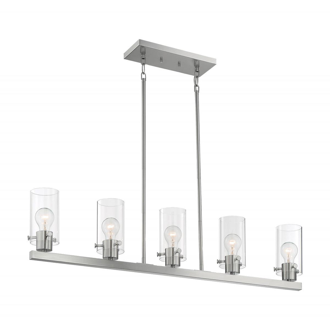SOMMERSET - 5 LIGHT ISLAND PENDANT WITH CLEAR GLASS - BRUSHED NICKEL FINISH #60-7176