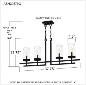 LARKSPUR 4 - LIGHT MATTE BLACK CHANDELIER WITH GLASS SHADES #ASH32579C