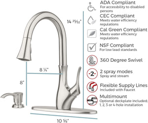 TEGLEY 1-HANDLE PULL-DOWN KITCHEN FAUCET WITH SOAP DISPENSER STAINLESS STEEL - PFISTER #F-529-7TGS