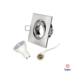 6.5W LED GU10 DIMMABLE #S9385 + BRUSHED NICKEL SQUARE RECESSED LIGHTING KIT NATURAL LIGHT 5000K