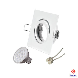 6.5W LED GU5.3 DIMMABLE WHITE SQUARE RECESSED LIGHTING KIT WARM WHITE