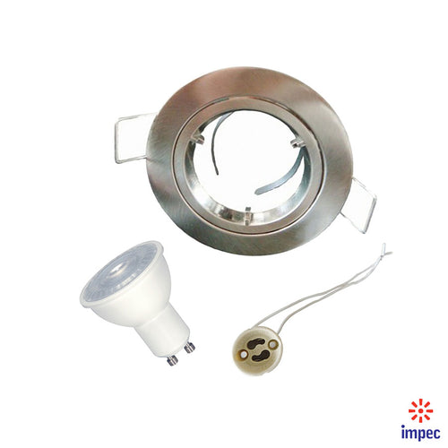 6.5W LED GU10 DIMMABLE #S9383 + BRUSHED NICKEL ROUND RECESSED LIGHTING KIT WARM WHITE 3000K