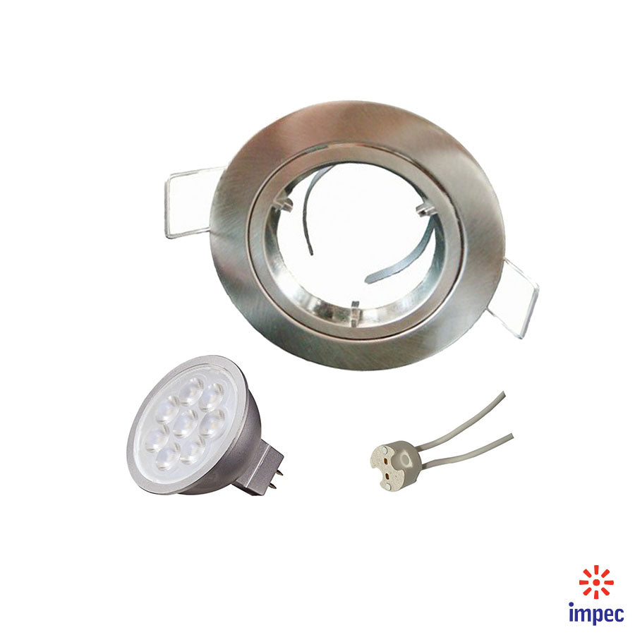 6.5W LED GU5.3 12V DIMMABLE BRUSHED NICKEL ROUND RECESSED LIGHTING KIT WARM WHITE