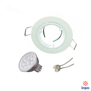 6.5W LED GU5.3 DIMMABLE WHITE ROUND RECESSED LIGHTING KIT DAY LIGHT